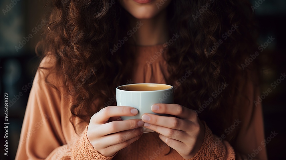Cropped image of a woman holding a coffee cup Cropped image of a woman holding a coffee cup