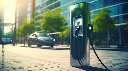 An electric car charging on a city street