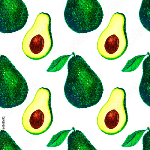 Exotic Watercolor green yellow avocado pattern on white background. Healthy vegan food. Delicious Organic food. Isolated object. Healthy eating.