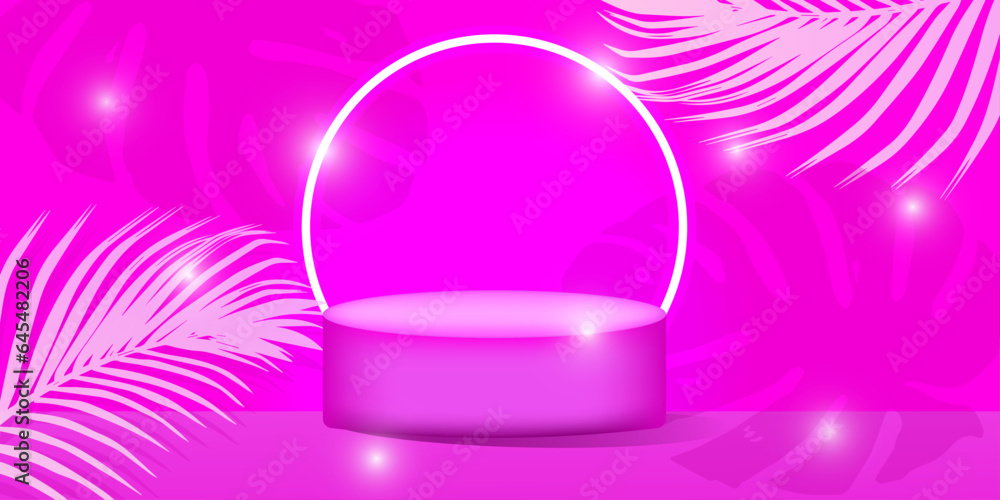 Obraz premium magical tropical background with catwalk and fireflies in pink tones