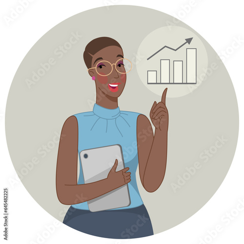 Vector illustration concept. Business girl showing success chart. Creative flat design for web banner, marketing material, business presentation, online advertising.