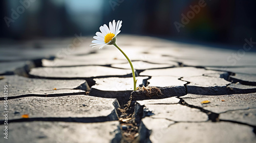 a flower is growing on the asphalt 