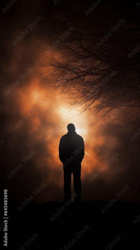 A man standing in front of a vibrant sunset