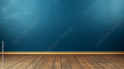 Beautiful Blue turquoise empty wall with wooden floor for the presentation of product