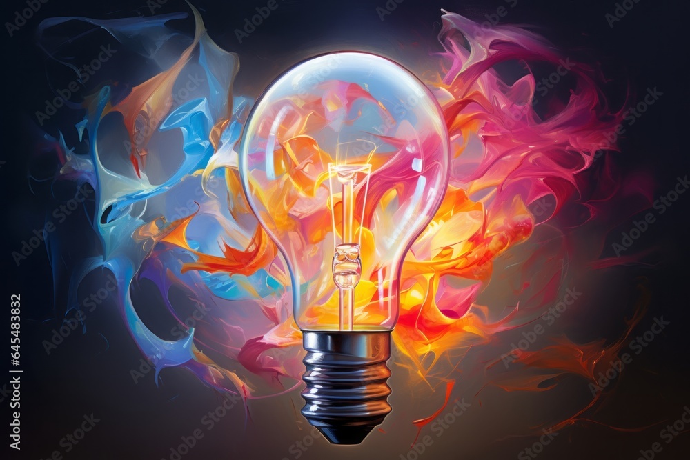 Brightly Colored Light Bulb Engulfed in Flames, Signifying a Lightning