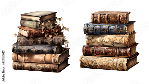 Stack of books watercolor clipart illustration with isolated background