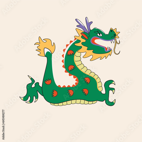 Fototapeta Naklejka Na Ścianę i Meble -  Hand drawn isolated abstract Dragon. Japanese or Chinese oriental style. Trendy colored Vector illustration. T-shirt print, logo, poster, card, design template, tattoo idea. Symbol of 2024 new year