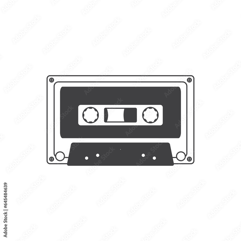 Audio cassette tape isolated vector old music retro player. Retro music audio cassette 80s isolated on white background, Cassette icon in flat style, Trendy Flat style for graphic design, logo, Web.