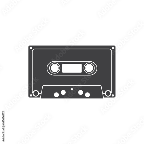 Black Cassette icon in flat style, Audio Cassette icon. Retro badge. isolated on white background, Trendy Flat style for graphic design, logo, Web site, social media, UI, 