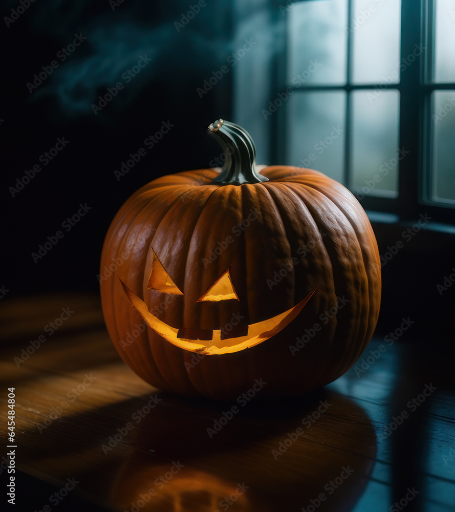 Halloween pumpkin with cinematic light.Generative AI Halloween pumpkin with cinematic light.Generative AI