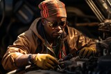 Skilled African Mechanic at Work, Generative Ai.