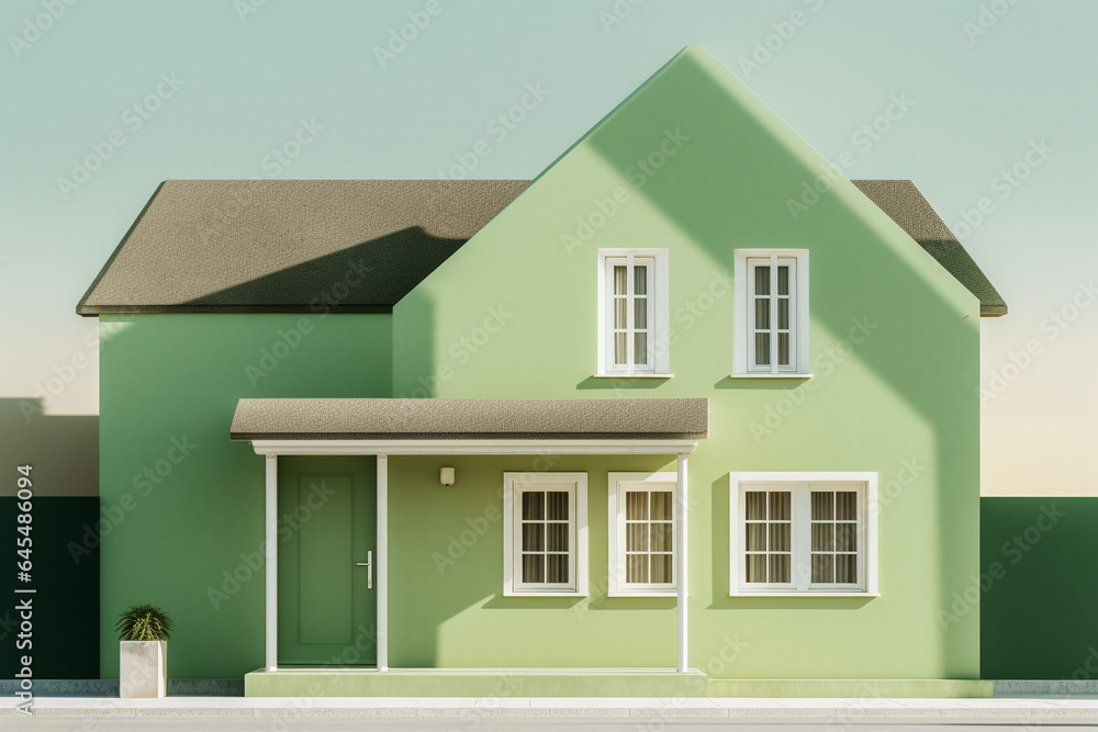 3d Render of a Green-Colored Model House