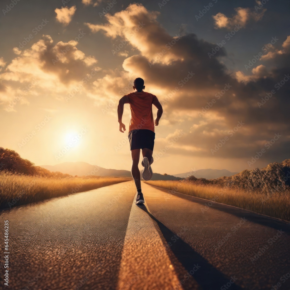Runner jogging along a long track, healthy running concept.Generative AI