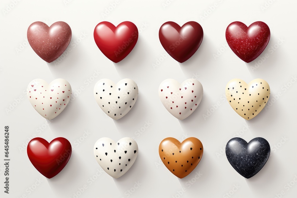 Multi-colored hearts in the shape of glazed candies on a white background, wedding invitation Multi-colored hearts in the shape of glazed candies on a white background, wedding invitation