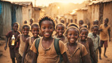 Portrait of african dirty happy children on slum background