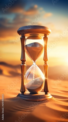 An hourglass on a sandy beach, capturing the passing of time