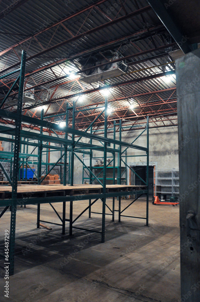 Interior of a local food bank warehouse.