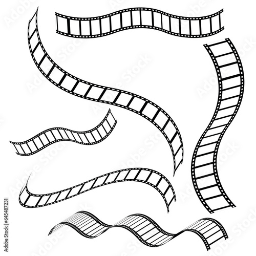 film strip background. Film strip set vector image. Set of realistic film or movie reels strips vector image. 3d flim roll. Film strip set vector image