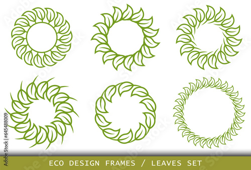 Illustration of leaves floral circular frame. Vector illustration set