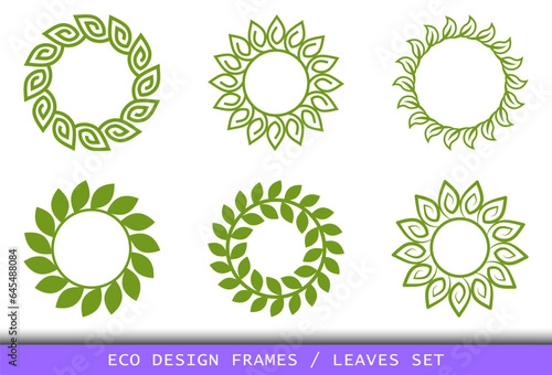 Illustration of leaves floral circular frame. Vector illustration set