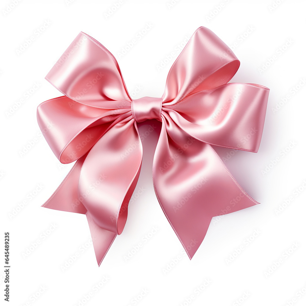 Realistic pretty pink party gift bow decoration against a white background