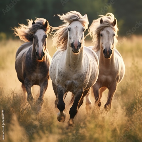 two horses running in field