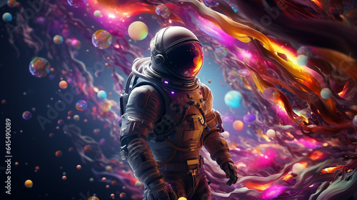 Futuristic astronaut in a colorful galaxy with AI elements