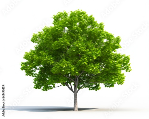 Green Hackberry Tree - 3D Render of Isolated Tree with Leaves and Branches on White Background - Nature and Summer Environment