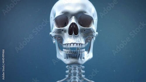 A skull with exposed lower jaw. Generative ai