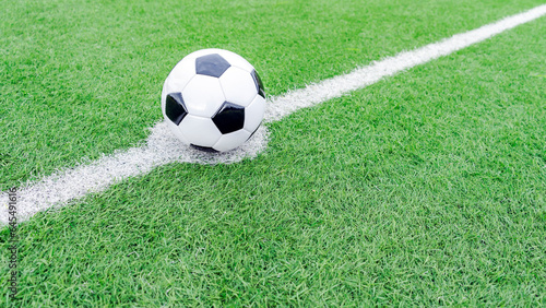 Soccer ball on the grass in the football field. Sport bets in betting shops. Copy space. © Rafa Jodar