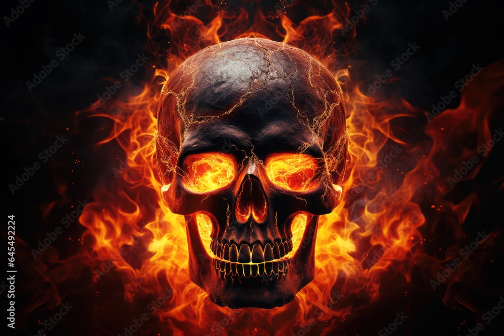 Skull in Fire on Black Background Skull in Fire on Black Background
