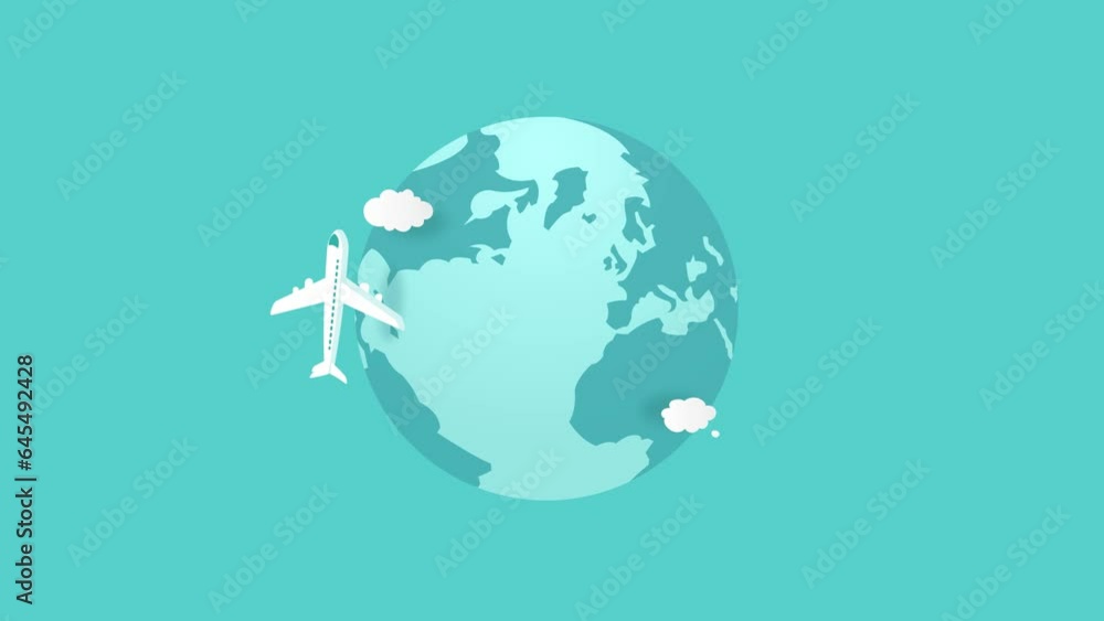 Airplane flying around the globe. World travel concept. Looping animation Airplane flying around the globe. World travel concept. Looping animation