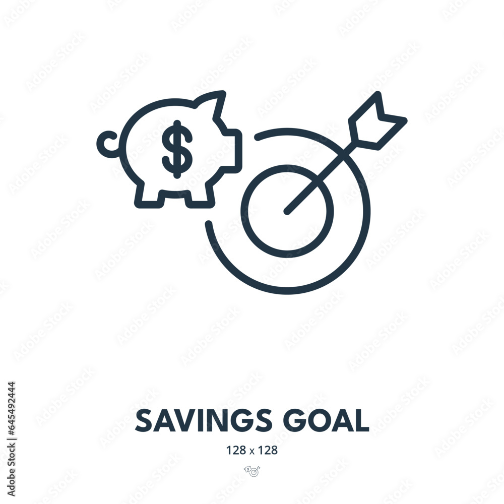 Savings Goal Icon. Piggy Bank, Wealth, Target. Editable Stroke. Simple Vector Icon Savings Goal Icon. Piggy Bank, Wealth, Target. Editable Stroke. Simple Vector Icon