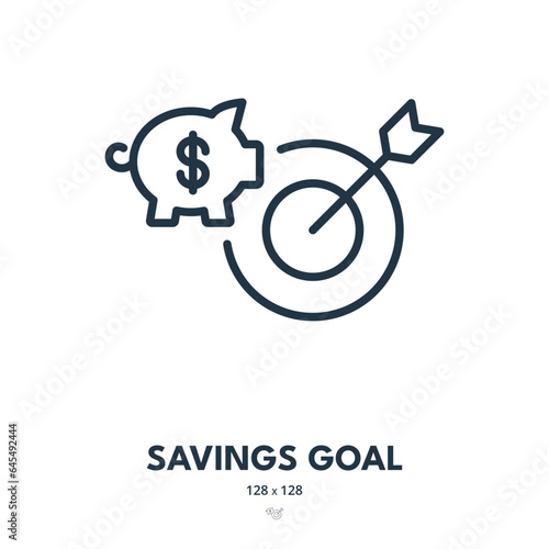 Savings Goal Icon. Piggy Bank, Wealth, Target. Editable Stroke. Simple Vector Icon