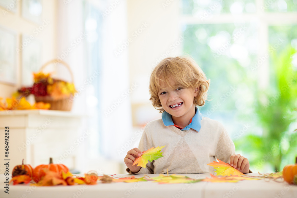 Autumn home decoration. Family decorating house. Autumn home decoration. Family decorating house.