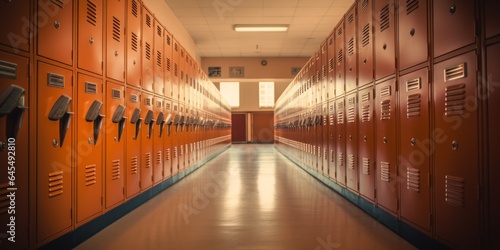 A Row of Metal Lockers Lines the Hallway of a School Building, Providing Organized Storage Space for Students\' Belongings in the Educational Environment