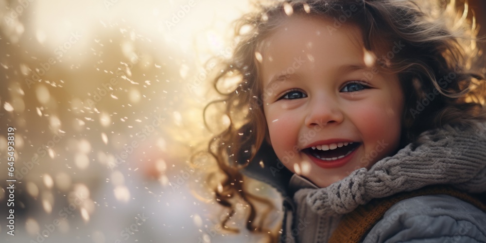 Pure Joy of Two Smiling Little Kids Playing and Chasing Snowflakes Around, Embracing the Delight of Childhood in a Winter Wonderland