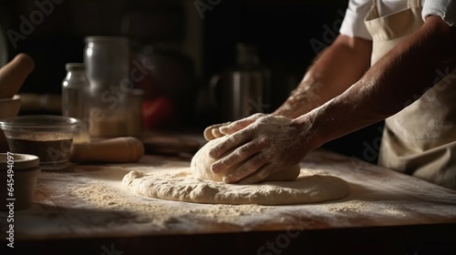  Hands kneading dough. Created with Generative AI technology.