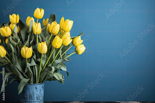 tulips on blue background, copy space #645494404