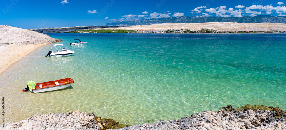 panoramic view on paradise beach on Pag island in Croatia