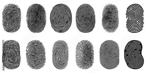Fingerprint icon. Set of fingerprints. Concept of fingerprint recognition. Black vector icon