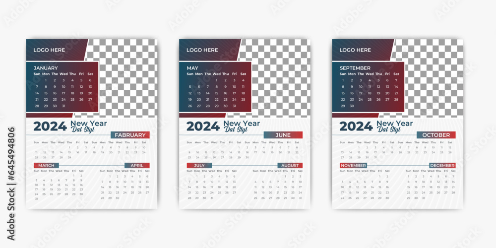 Creative Modern 2024  3 page wall calendar Design Template

Features:
Fully layered & well organized
A4 Paper Size
0.125 Bleed
Paragraph Styles
300 DPI
Fully editable