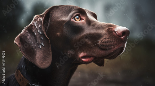 AI Generated Image of Brown Kurzhaar German short haired pointer outdoors after the rain photo