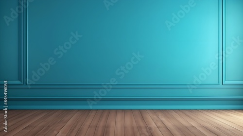 Turquoise Oasis  Interior Background with Glare on Empty Wall and Wooden Floor  Product Presentation  Background
