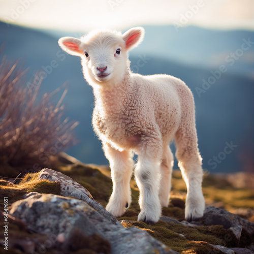 Ultra HD Picture of Adorable Fluffy Baby Lamb in a Majestic Mountain Setting