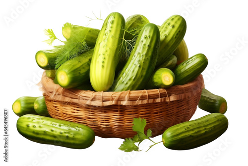 cucumbers in basket isolated on white background