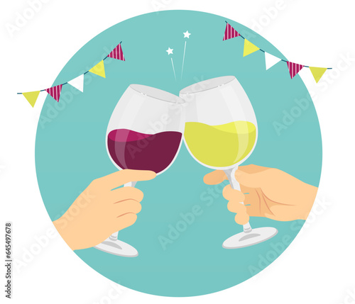 ワインで乾杯ワンポイント素材_ベクターイラスト