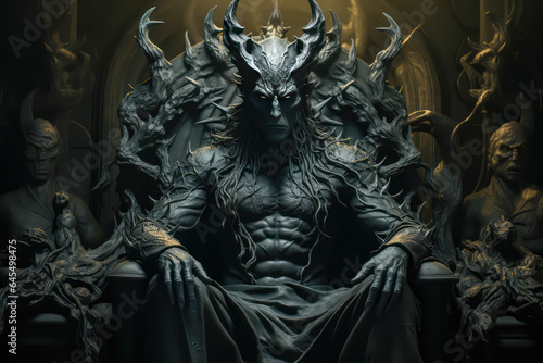 representation of the devil in grisaille sculpture style