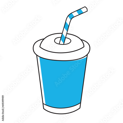 Blue cola soft drink paper cup with straw isolated vector illustration