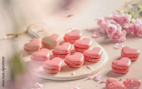 heart shape pink French macaroons 